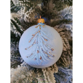 Новогодний шар в бархате "Елочка" 80мм голубой, цена за набор 4 шт